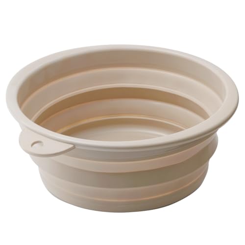 イセトウ(Isetou) たらい ソフトタブ ベージュ 12L 幅40.5*奥行42.6*高さ4.5*16.5cm 日本製 折りたたみ 耐熱100* フック付 吊り下げ 足湯 つけ置き洗い 防災用品 コンパクト アウトドア キャンプ ペッ