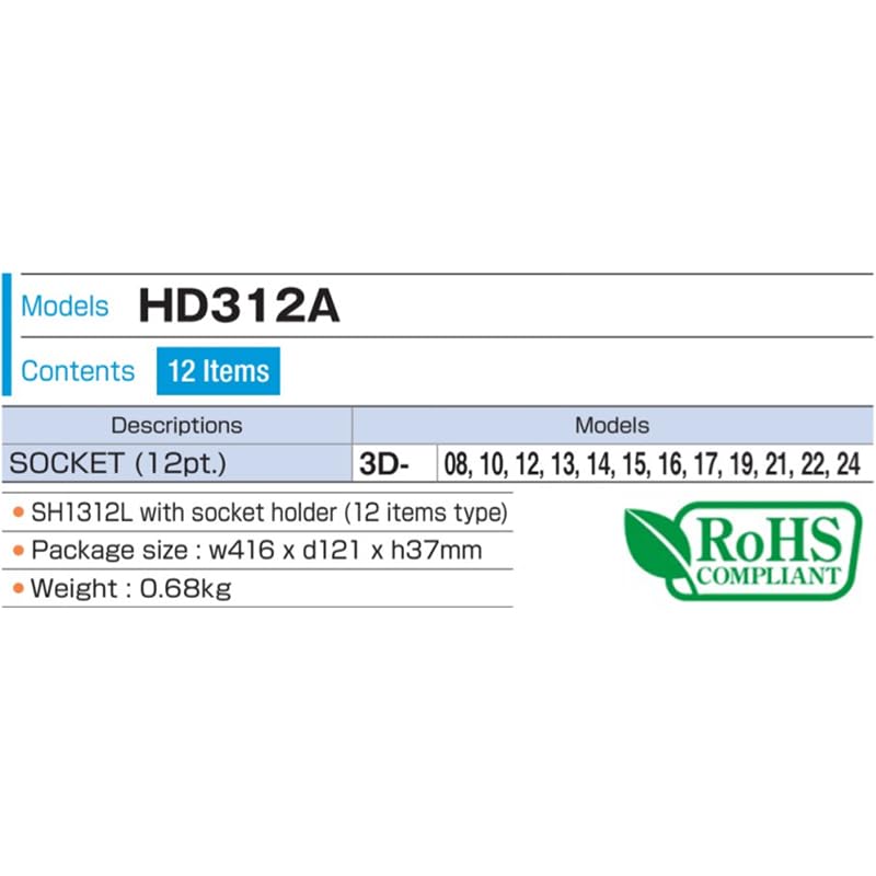 トネ(TONE) ソケットセット(12角・ホルダー付) HD312A 差込角9.5mm(3/8