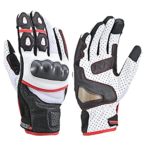 Gloves - デイトナ(Daytona) バイク グローブ 夏 メッシュ 革(ヤギ革) カーボンプロテクター スマホ対応 スポーツメッシュグローブ HBG-053 ブラック/ホワイト/レッド Mサイズ 15970