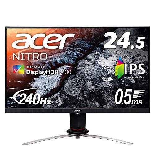 Acer公式 ゲーミングモニター Nitro XV253QXbmiiprzx 24.5インチ IPS 非光沢 フルHD 0.5ms(GTG, Min.)240Hz HDMI USB3.0 G-SYNC Compatible VESA DisplayHDR* 400 スピーカー内蔵 VESAマウント対応 高さ調節 チルト スイベル ピ