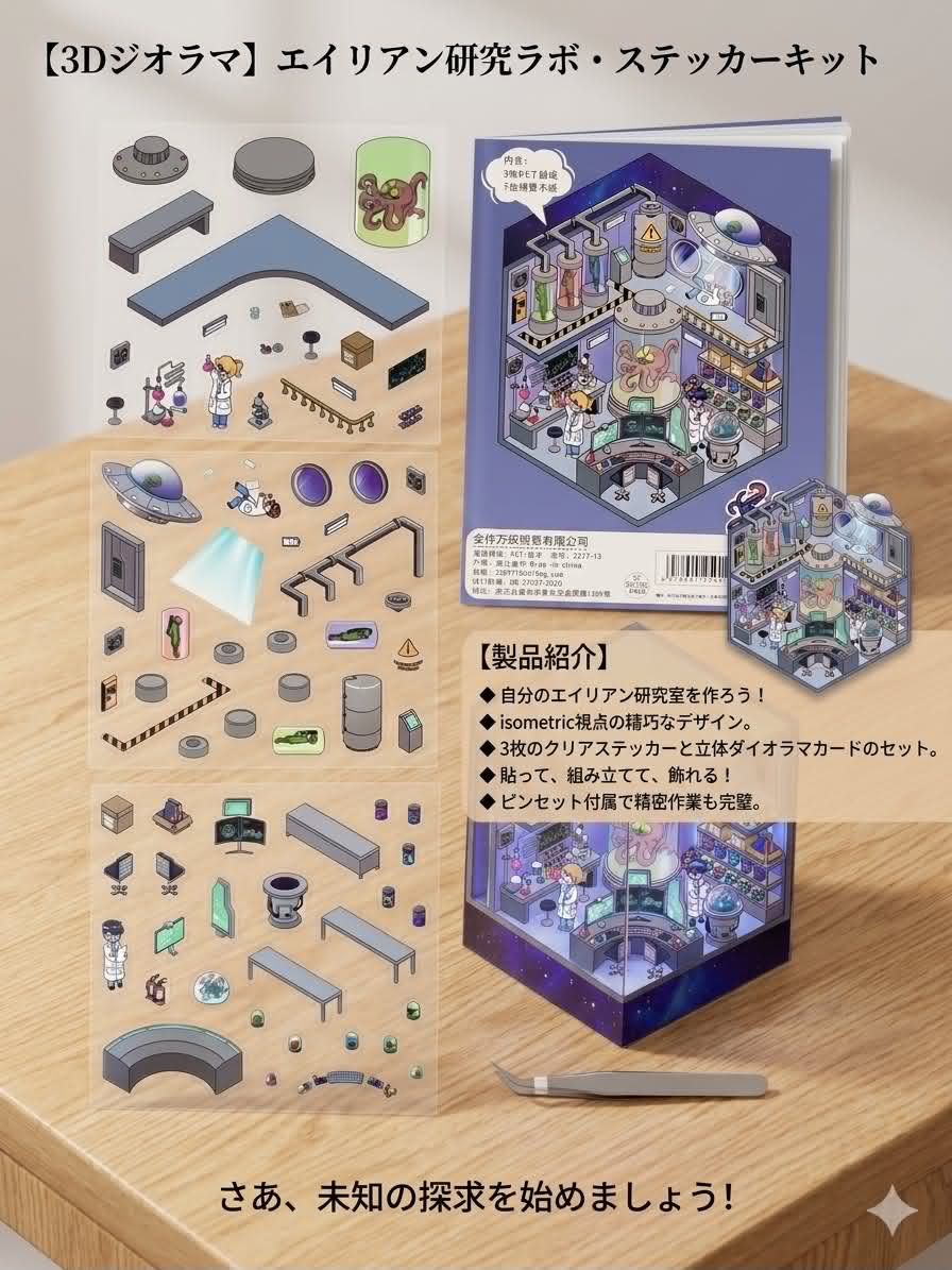 PET製 ミニチュアハウス 3Dシーンステッカー コラージュ DIY デコレーション シール 手帳デコ 装飾用