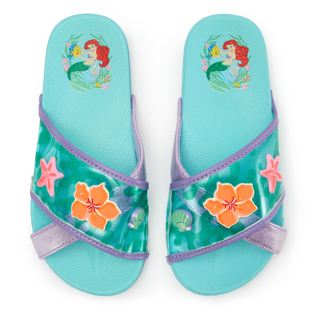 Rakuten - 【取寄せ】 ディズニー Disney US公式商品 リトルマーメイド アリエル Ariel プリンセス 子供 キッズ 女の子 男の子 水着 スイムウェア サンダル ビーサン スリッパ ビーチサンダル 靴 くつ [並行輸入品] Ariel Crisscross Swim Slides for Kids ? The Little Mermaid