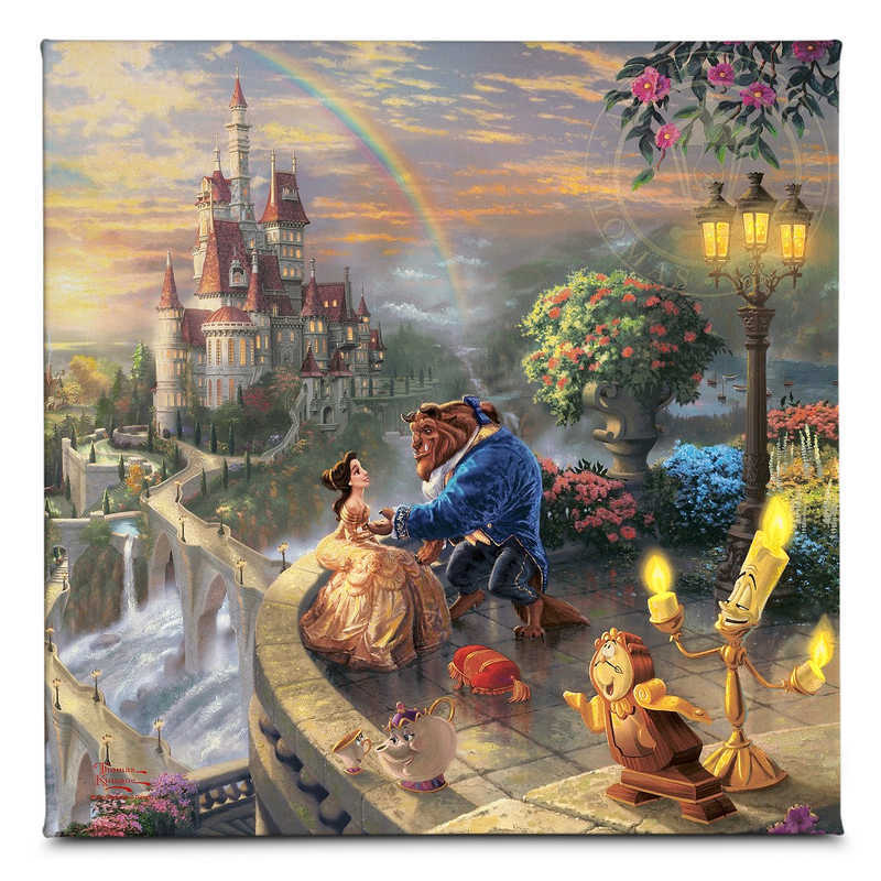  ディズニー Disney US公式商品 美女と野獣 ベル プリンセス トーマスキンケード 野獣 Thomas Kinkade キャンバス 絵画 アート インテリア 絵 飾り アートワーク  'Beauty and the Beast Falling in Love'' Gallery Wrapped Canvas グッ