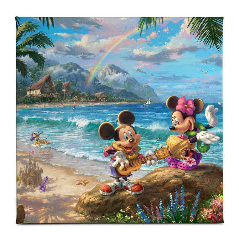 【1-2日以内に発送】 ディズニー Disney US公式商品 ハワイ ミッキーマウス ミッキー ミニーマウス ミニー トーマスキンケード Thomas Kinkade キャンバス 絵画 アート インテリア 絵 飾り アートワーク [並行輸入品] 'Mickey and Minnie in Hawaii'' Gallery Wrapped C