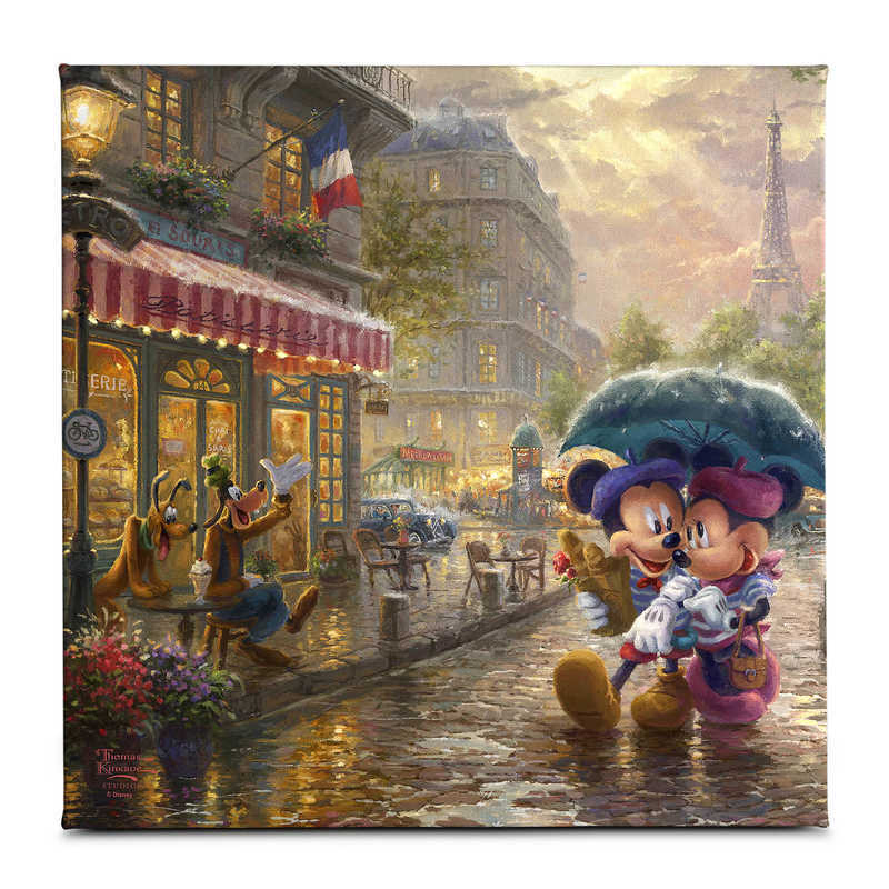 【あす楽】 ディズニー Disney US公式商品 パリ フランス ミッキーマウス ミッキー ミニーマウス ミニー トーマスキンケード Thomas Kinkade キャンバス 絵画 アート インテリア 絵 飾り アートワーク [並行輸入品] 'Mickey and Minnie in Paris'' Gallery Wrapped Canv
