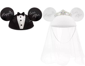 【1-2日以内に発送】ディズニー Disney 公式 ミッキーマウス ミニーマウス イヤーハット 新郎 新婦 2点セット 結婚式 ウェディング ブライダル 耳キャップ 帽子 ハット Disney Bride Minnie Mouse & Groom Mickey Ear Hats Set