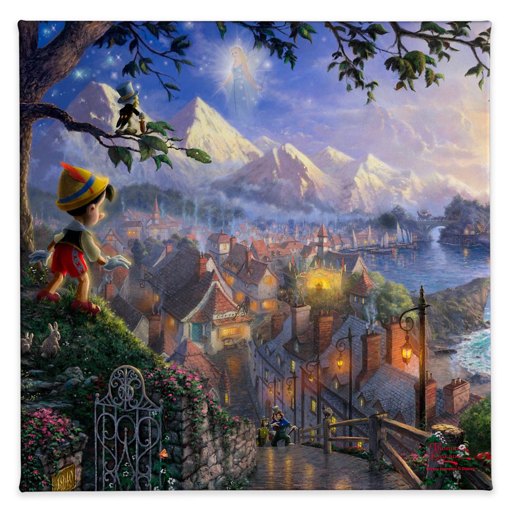  ディズニー Disney US公式商品 ピノキオ トーマスキンケード Thomas Kinkade キャンバス 絵画 アート インテリア 絵 飾り アートワーク  'Pinocchio Wishes Upon a Star'' Gallery Wrapped Canvas グッズ ストア プレゼント ギフト