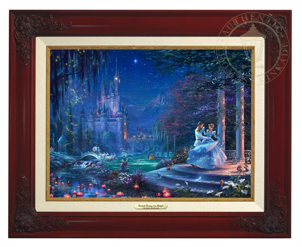 【取寄せ】 ディズニー Disney シンデレラ プリンセス 絵画 絵 アート キャンバス インテリア 装飾 デザイン 壁 額付き フレーム付き (Brandy Frame) Thomas Kinkade トーマスキンケード [並行輸入品] Thomas Kinkade Cinderella Dancing in the Starlight - Canvas Cla