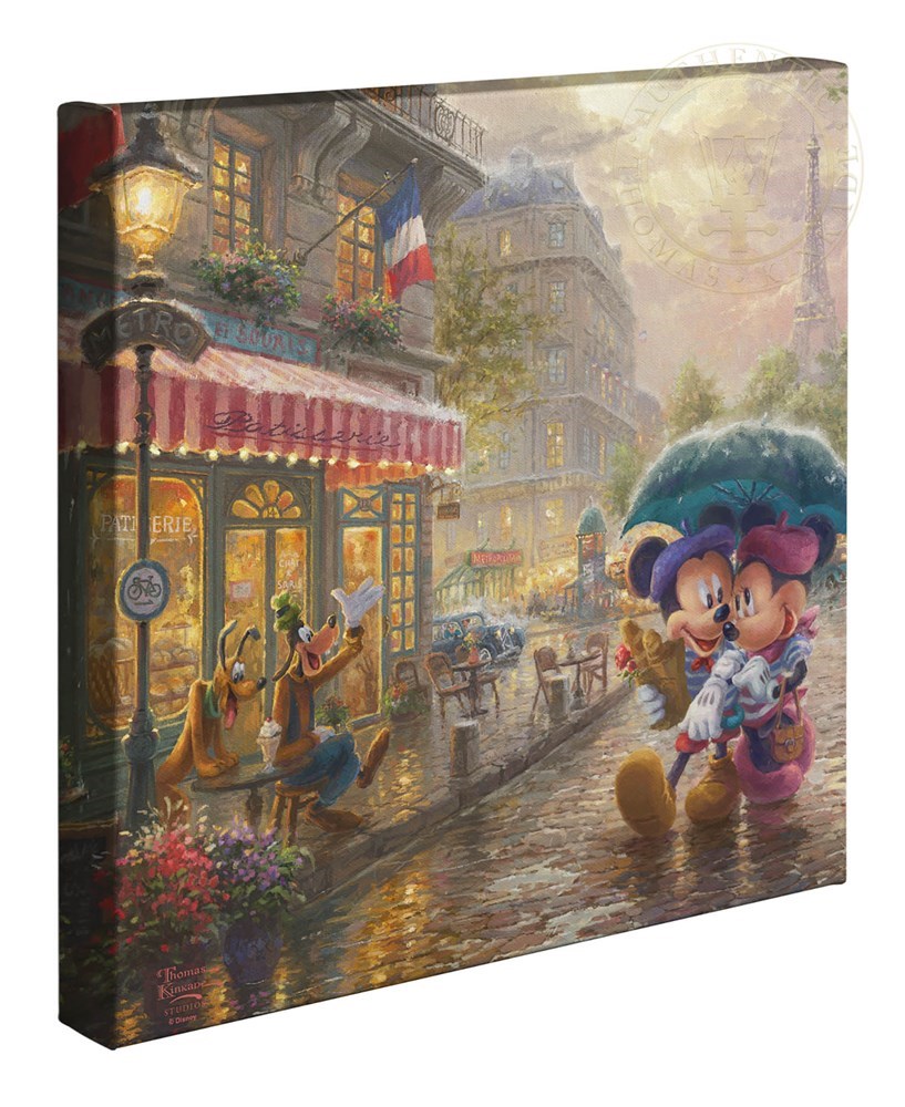 【取寄せ】 ディズニー Disney ミッキーマウス ミッキー ミニーマウス ミニー 大きさ 35.5cm x 35.5cm 絵画 絵 アート キャンバス インテリア 装飾 デザイン 壁 Thomas Kinkade トーマスキンケード [並行輸入品] Thomas Kinkade Mickey and Minnie in Paris - 14” x 14