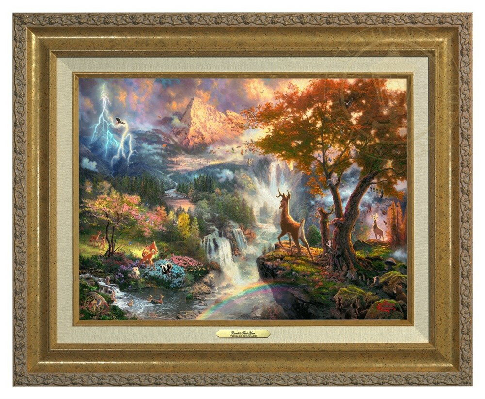 【取寄せ】 ディズニー Disney バンビ Bambi 絵画 絵 アート キャンバス インテリア 装飾 デザイン 壁 額付き フレーム付き (Gold Frame) Thomas Kinkade トーマスキンケード [並行輸入品] Thomas Kinkade Bambi's First Year - Canvas Classic (Gold Frame) グッズ ス