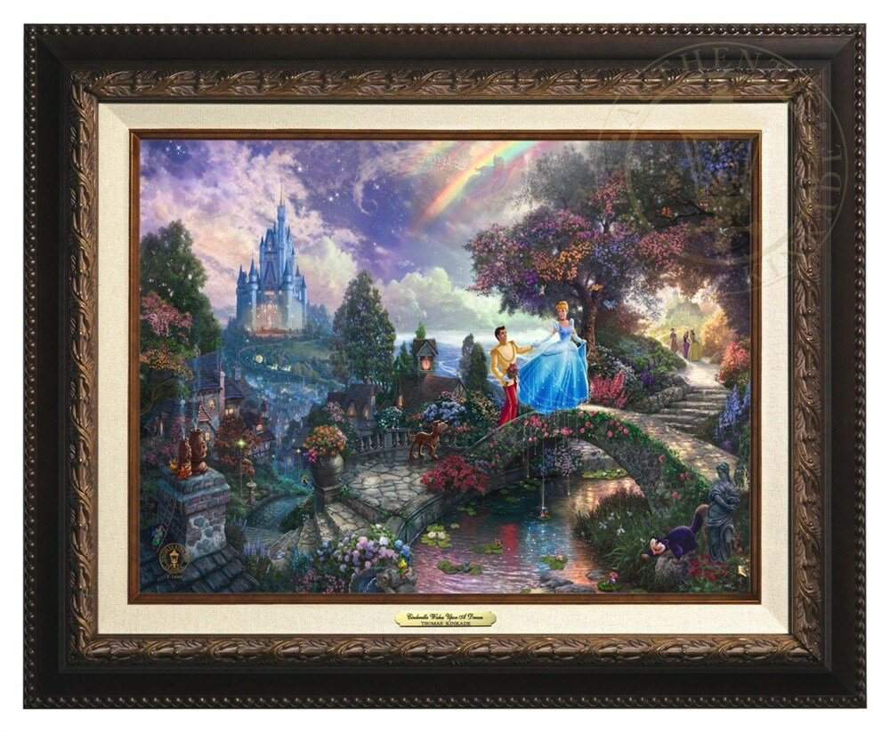 【取寄せ】 ディズニー Disney シンデレラ プリンセス 絵画 絵 アート キャンバス インテリア 装飾 デザイン 壁 額付き フレーム付き (Aged Bronze Frame) Thomas Kinkade トーマスキンケード [並行輸入品] Thomas Kinkade Cinderella Wishes Upon a Dream - Canvas Cla