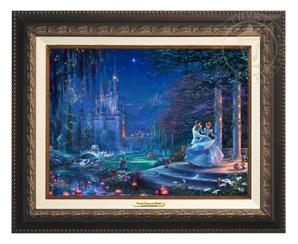 【取寄せ】 ディズニー Disney シンデレラ プリンセス 絵画 絵 アート キャンバス インテリア 装飾 デザイン 壁 額付き フレーム付き (Aged Bronze Frame) Thomas Kinkade トーマスキンケード [並行輸入品] Thomas Kinkade Cinderella Dancing in the Starlight - Canva