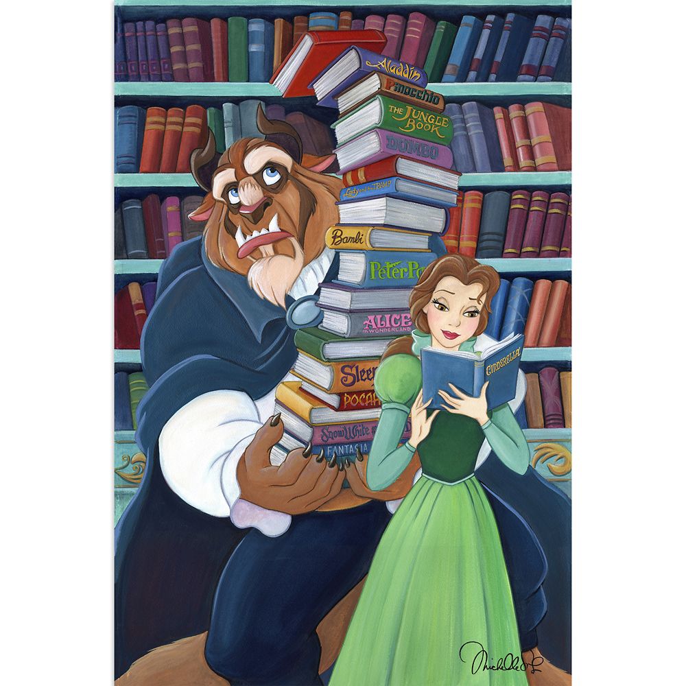  ディズニー Disney US公式商品 美女と野獣 ベル プリンセス 野獣 限定版 限定 キャンバス アート 絵画 インテリア  Beauty and the Beast ''Belle's Books'' Canvas Artwork by Michelle St.Laurent ? Limited Edition プレゼント ギフト