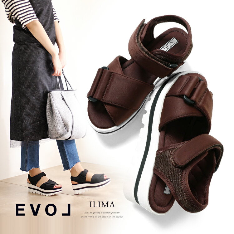 イーボル サンダル スポサン スニーカー 厚底 スポーツサンダル ブラック グリーン グレー 7925