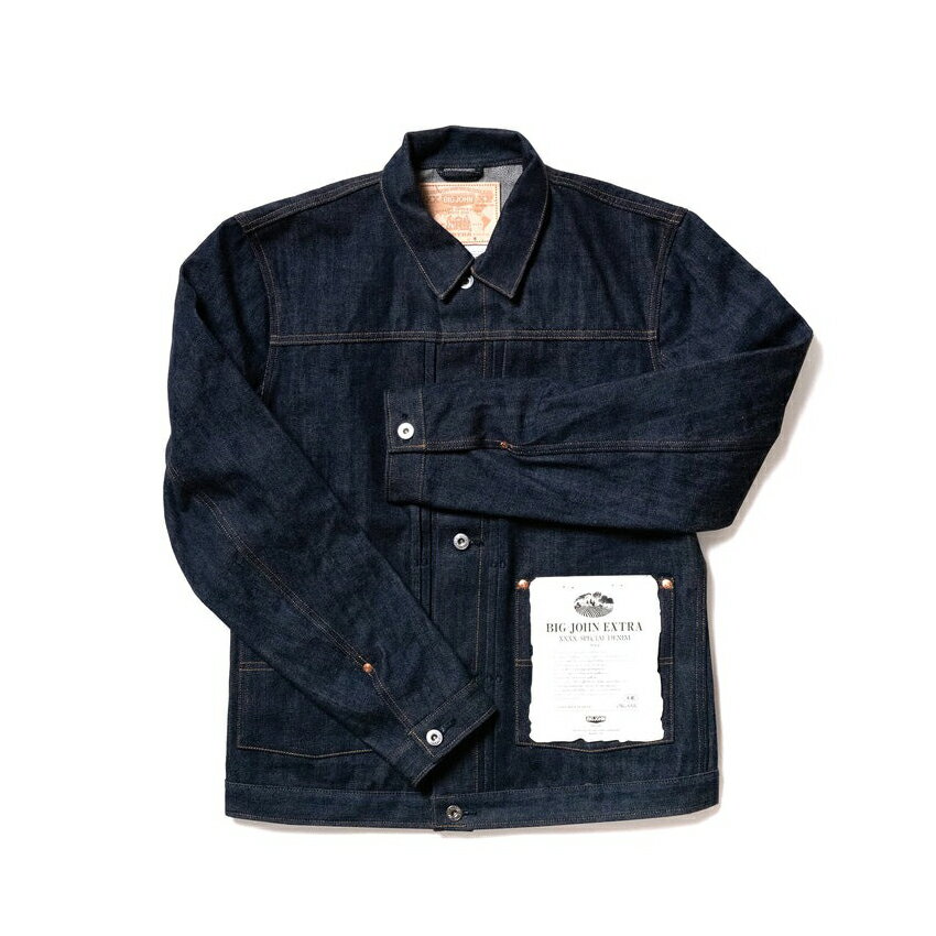 BIG JOHN ビッグジョン 『 XXXX-EXTRA JEANS 』 XXXX エクストラ リジッドデニム ジャケット XX601 プレミアムコレクション 生デニム Gジャン リジッド セルビッチ オーガニックコットン 綿100％ 日本製 国産 岡山 倉敷 ブランド 坂本藍屋 ヴィンテージ 育てるデニム