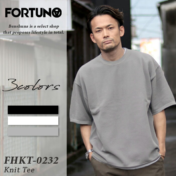 FORTUNA フォルトゥナ オム 超軽量サマーニット半袖Tシャツ FHKT-0232 ECOTECH ECOTEC Knit Mesh Tee ホワイト トップグレー ブラック メンズ M-XLサイズ トップス 夏 サマーニット 洗える ウォッシャブル 半袖 Tシャツ高級 大人 春 長袖 お洒落 無地 ブランド