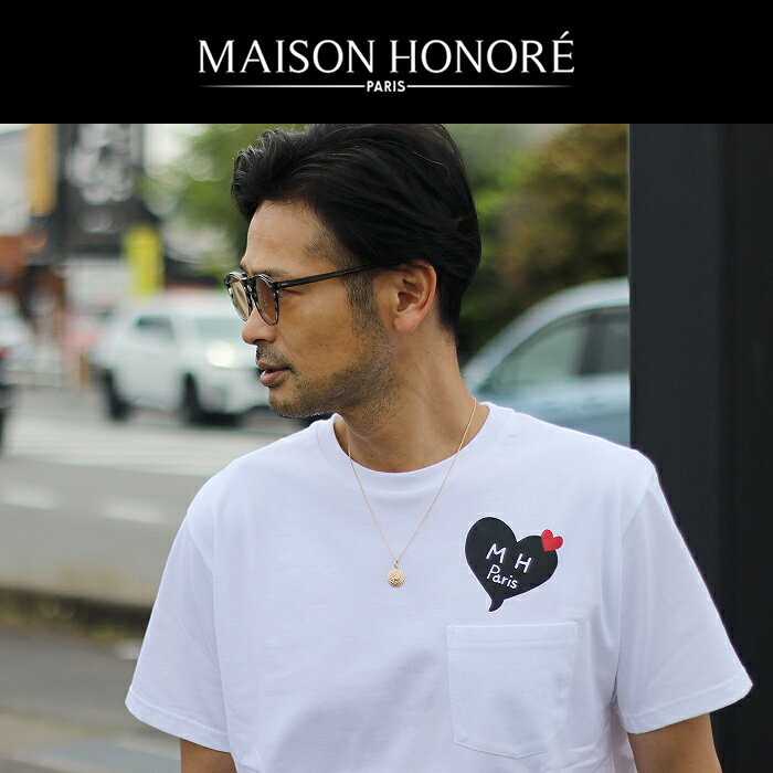 乐天商城 - MAISON HONORE メゾン オノレ ハートプリント 半袖Tシャツ PockeT-1 ホワイト ブラック メンズ 半袖Tシャツ メゾンオノレ フランス パリ デザイナー ブランド 高級 大人 ラグジュアリー ワンポイント ハート