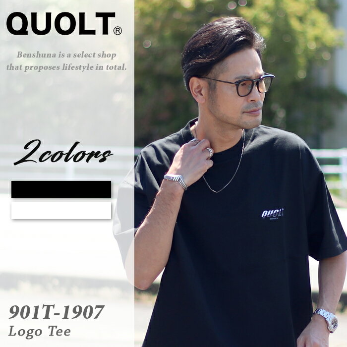 乐天商城 - QUOLT クオルト 刺繍ロゴ 半袖Tシャツ 901T-1907 DRAWCORD TEE ホワイト ブラック メンズ M-Lサイズ トップス 半袖 Tシャツ ワンポイント 無地 ドローコード付き 2way 裾バルーン ウォッシャブル イージーケア ストレッチ ドメスティック ストリート ブランド