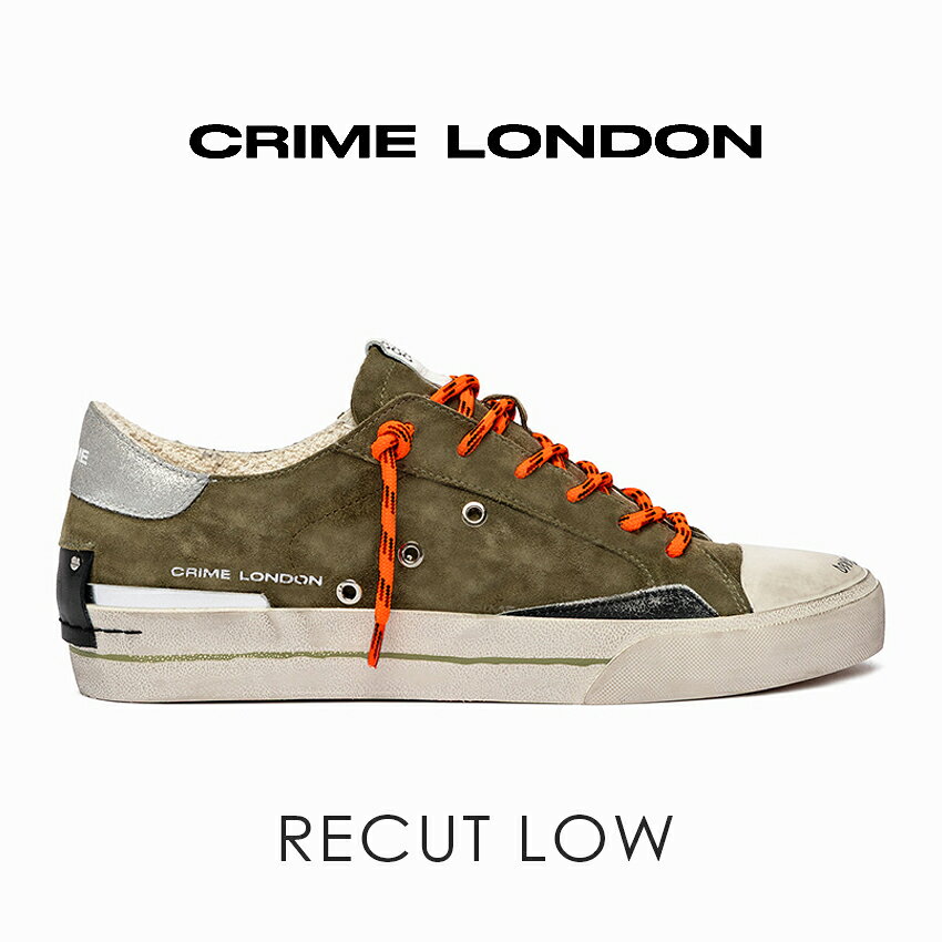 Rakuten - Crime London クライムロンドン レザースニーカー 19151PP8 RECUT LOW FOREST GREEN カーキ メンズ 40-43サイズ 24.5cm-27.5cm イタリア ブランド 本革 スウェード 高級 コートスニーカー ロゴ デザイナー スニーカー 大人 ラグジュアリー