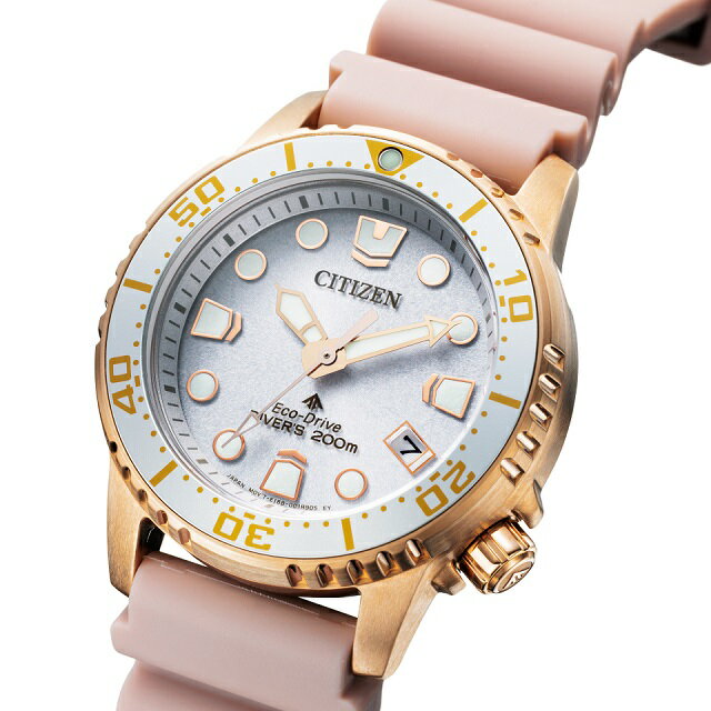 '24-6 正規新品 日本製ムーブメント CITIZEN PROMASTER MARINE/シチズン プロマスター マリン Eco-Drive/エコドライブ DIVER200m 潜水用防水 ソーラー ジェンダーレス ミッドサイズ ステンレス ウレタン 日付 ウォームゴールド ピンク EO2023-00A