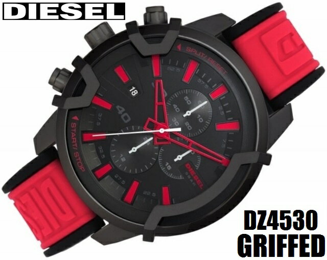 [新品!正規品/日本全国送料無料]DIESEL/ディーゼル '20春の新作 GRIFFED/グリフェド メンズクオーツ クロノグラフ 多軸アナログ 日付表示 5気圧防水 ステンレス ミネラルクリスタル シリコンストラップ 丸型ケース レッド×ブラック DZ4530