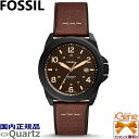 FOSSIL/フォッシル BRONSON メンズクオーツ アナログ アラビア数字 カレンダー 日付 ステンレス エコレザーストラップ ブラック×ダークブラウン 10気圧防水 FS5938