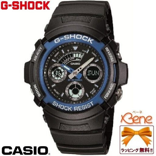 正規新品 コンパクト アナデジ CASIO G-SHOCK/カシオジーショック BASIC/ベーシック クオーツウォッチ ワールドタイム 20気圧防水 反転液晶 ブラック×ブルー AW-591-2AJF