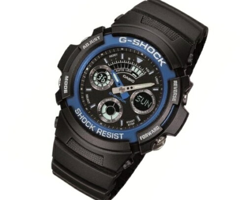 正規新品 コンパクト アナデジ CASIO G-SHOCK/カシオジーショック BASIC/ベーシック クオーツウォッチ ワールドタイム 20気圧防水 反転液晶 ブラック×ブルー AW-591-2AJF