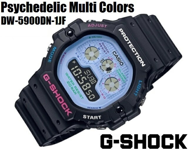 '20-6[新品!正規品/日本全国送料無料]CASIO G-SHOCK メンズクオーツデジタル Psychedelic Multi Colors/サイケデリックマルチカラーズ 3つ目 ワールドタイム 20気圧防水 ブラック×ブルー×ピンク DW-5900DN-1JF
