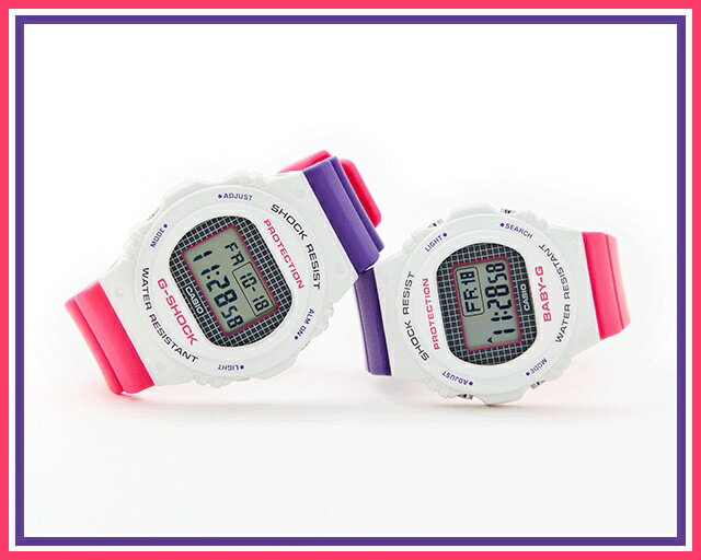 '19-11[正規品/日本全国送料無料]CASIO G-SHOCK＆BABY-G/カシオ ジーショック＆ベビージー Throwback 1990s ジオメトリック ラウンドデジタル メンズ レディース ペア ホワイト×ピンク×パープル DW-5700THB-7JF BGD-570THB-7JF