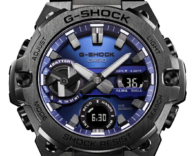 新製品[正規品/日本全国送料無料]CASIO G-SHOCK G-STEEL/Gスチール ショックレジスト カーボンコアガード アナデジメンズタフソーラー モバイルリンク Bluetooth®ステンレスバンド ブラック×ブルー ワールドタイム GST-B400BD-1A2JF