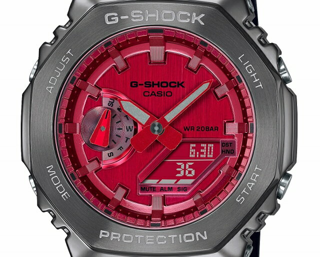 正規新品 メタル 八角形 薄型 CASIO G-SHOCK/カシオ ジーショック METAL COVERED 反転液晶 オクタゴン アナデジ ステンレス ワールドタイム ストップウォッチ タイマー アラーム 20気圧防水 ブラック×レッド GM-2100B-4AJF 　還暦のお祝いに