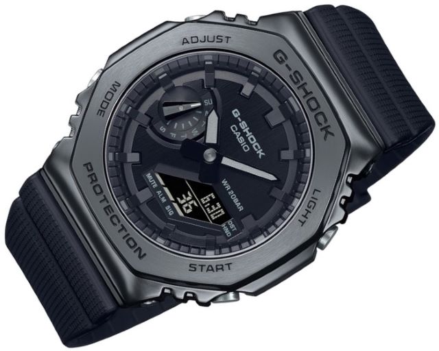 正規新品 '23-2 Metal Cavered BB edition 八角 CASIO G-SHOCK/カシオ ジーショック BLACKOUT/ブラックアウト クオーツ オクタゴンアナデジ 20気圧防水 ワールドタイム ストップウオッチ ブラック GM-2100BB-1AJF