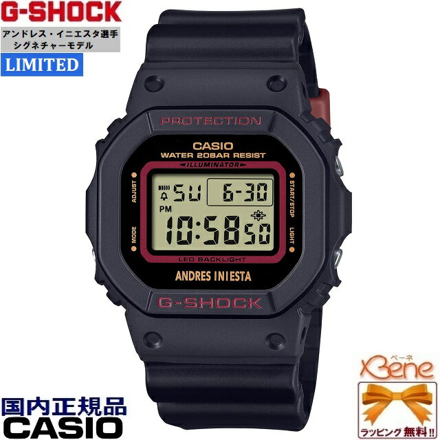 6/2(日)再入荷予定!! カード決済のみ '24-5 CASIO G-SHOCK メンズクオーツ アンドレス・イニエスタ選手シグネチャーモデル スクエアデジタル ストップウオッチ タイマー フルオートカレンダー 20気圧防水 ブラック×レッド DW-5600AI-1JR