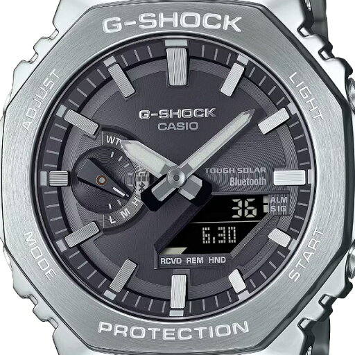 '24-10 正規新品 フルメタ オクタゴン CASIO G-SHOCK/カシオジーショック タフソーラー 八角形 アナデジ 反転液晶 スマートフォンリンク Bluetooth ワールドタイム ストップウオッチ スクリューバック 20気圧防水 シルバー ブラック GM-B2100SD-1AJF