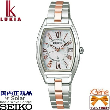 '20-2新品!正規品/日本全国送料無料]SEIKO LUKIA レディダイヤ レディースソーラー電波 日付表示 チタン サファイアガラス 10気圧防水 トノー型 耐ニッケルアレルギー らくらくアジャスト シルバー×ピンクゴールド ダイヤ入り白蝶貝 SSQW051[1B32]