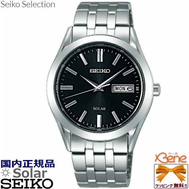 正規新品 日本製 メンズソーラーウォッチ SEIKO SELLECTION/セイコーセレクション 丸型 ステンレス サファイヤガラス カレンダー(日付・曜日)表示 バーインデックス 日常生活用防水 シルバー×ブラック SBPX083