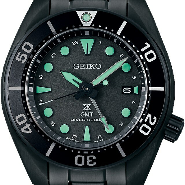 [フェア開催中!] '24-2 正規新品 日本製 丸型 ソーラーGMT 200m潜水用防水 SEIKO PROSPEX Diver Scuba デュアルタイム 逆回転防止ベゼル ねじロック式りゅうず 24時針 日付 ステンレス サファイアガラス オールブラック グリーン SBPK007