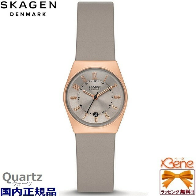 SKAGEN/スカーゲン GRENEN LILLE/グレーネン リル クオーツ アナログ レディース 再生ステンレススチール ローズゴールド×グレー エコレザー カレンダー 日付 丸型 3気圧防水 三針 SKW3052