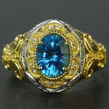全品ポイント10倍 自分たちが欲しいと思うリングを作りました！ロンドンブルー×ダイヤモンドが映える、ルネッサンスリング 誕生石 4月