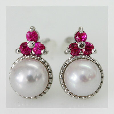 【ポイント10倍】 アコヤパール×ルビー「ヒロイン」ピアス ※こちらのピアスは1ペアの金額です 誕生石 6月 7月 PT900 K18 K10対応 ご注文後弊社で金種選択に記載のある金額を加算しご連絡します