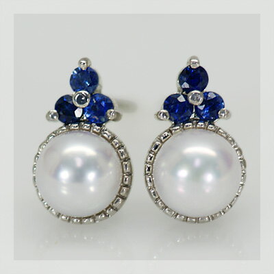 【選べる10％OFF／P10倍】 アコヤパール×ブルーサファイア“ヒロイン”ピアス ※こちらのピアスは1ペアの..