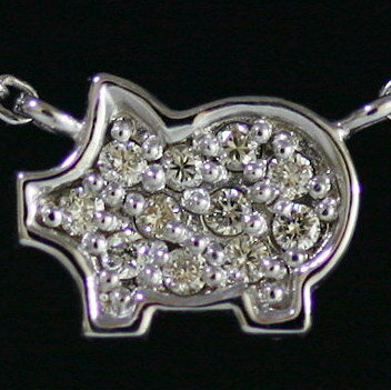Cubic Zirconia - 【ポイント10倍】 [ハッピーモチーフ] 幸せのシンボル♪　子ブタのダイヤモンドペンダントネックレス PT900 K18 K10対応　PT,K18はご注文後弊社で金種選択に記載のある金額を加算しご連絡します 誕生石 4月