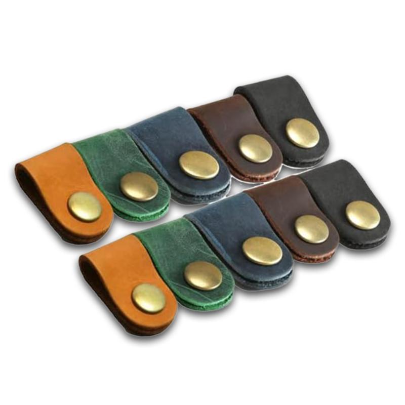 [亀登鞄製作所] ケーブル クリップ コードクリップ まとめる (10個セット) ケーブルクリップ ケーブルバンド まとめ キャメル、こげ茶、ブラック、ブルー、グリーン 長さ8cm、幅2.3cm