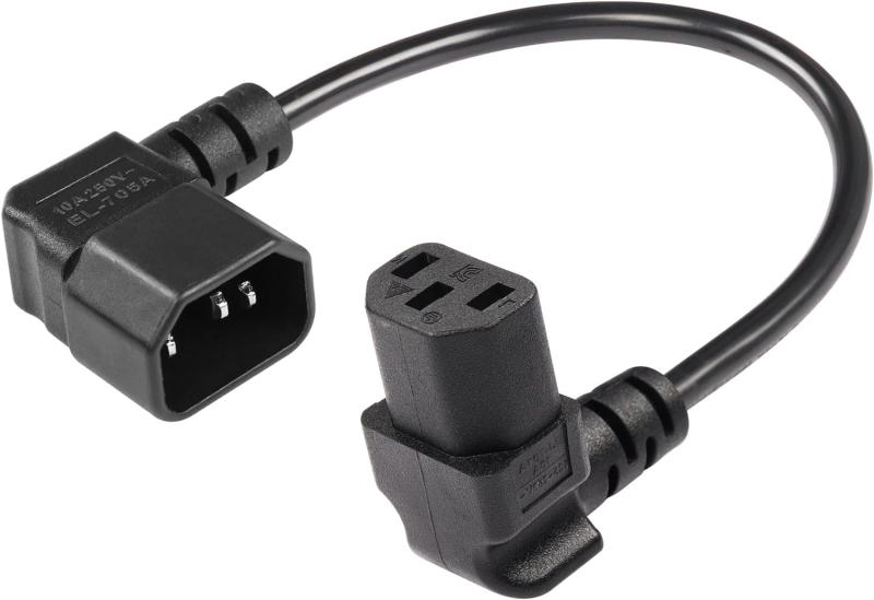 CERRXIAN IEC 320 90度C13~C14電源ケーブル 18AWGダウンアングルIEC 320 C13 3ピンメスから左アングルC14 3ピンオス電源延長コード コンピュータ LEDハイビジョンテレビモニタおよびスキャナ用 0.3M