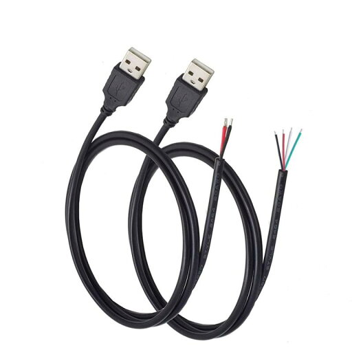 KSOPUERT USB A オスプラグ 2芯/4芯 各1本 長さ200センチメートル 5V 2.1A対応 修理 加工用 給電/データ転送用 ケーブル KSOPUERT USB A オスプラグ 2芯/4芯 各1本 長さ200センチメートル 5V 2.1A対応 修理 加工用 給電/データ転送用 ケーブル