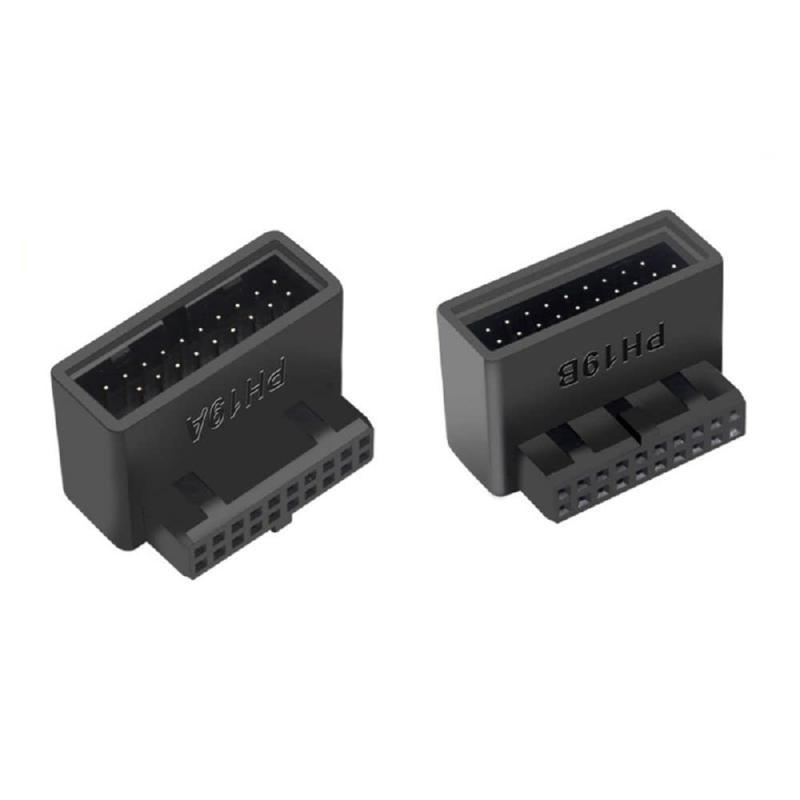cablecc 1セット USB 3.0 20ピン オス-メス 延長アダプター 上下角度 90度 オーバーモールド BLACK 2PCS ADAPTER-USB3.0-20PIN