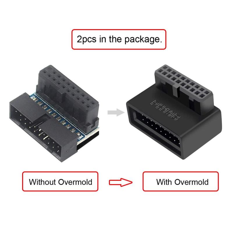 cablecc 1セット USB 3.0 20ピン オス-メス 延長アダプター 上下角度 90度 オーバーモールド BLACK 2PCS ADAPTER-USB3.0-20PIN