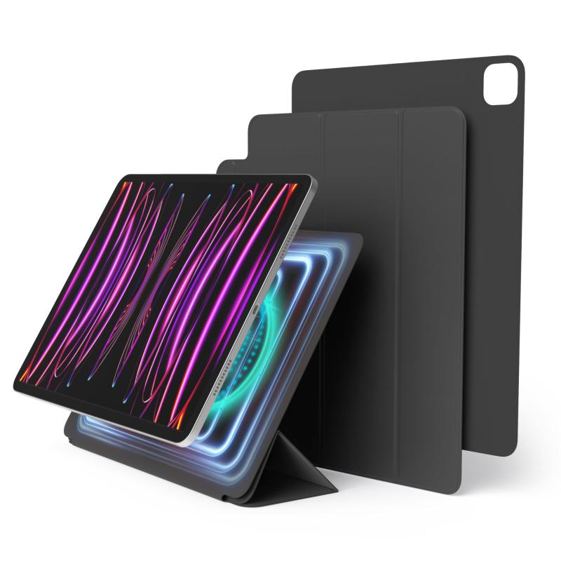 【elago】 iPad Pro 12.9 2022 2021 対応 ケース カバー 強力 マグネット式 角度調整可能 スタンド Apple Pencil 2 充電可能 ホルダー付 / 2段階角度変更 背面保護 マグネットスタンド [ Apple iPa