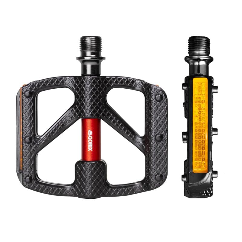 GORIX(ゴリックス) 自転車ペダル 超軽量 アルミ 薄型 幅広 フラットペダル (GX-FY610) [リフレクター 反射板付き レッド軸・おしゃれ・ペダル交換・滑り止め] レッド ロードバイク クロスバイク(4)